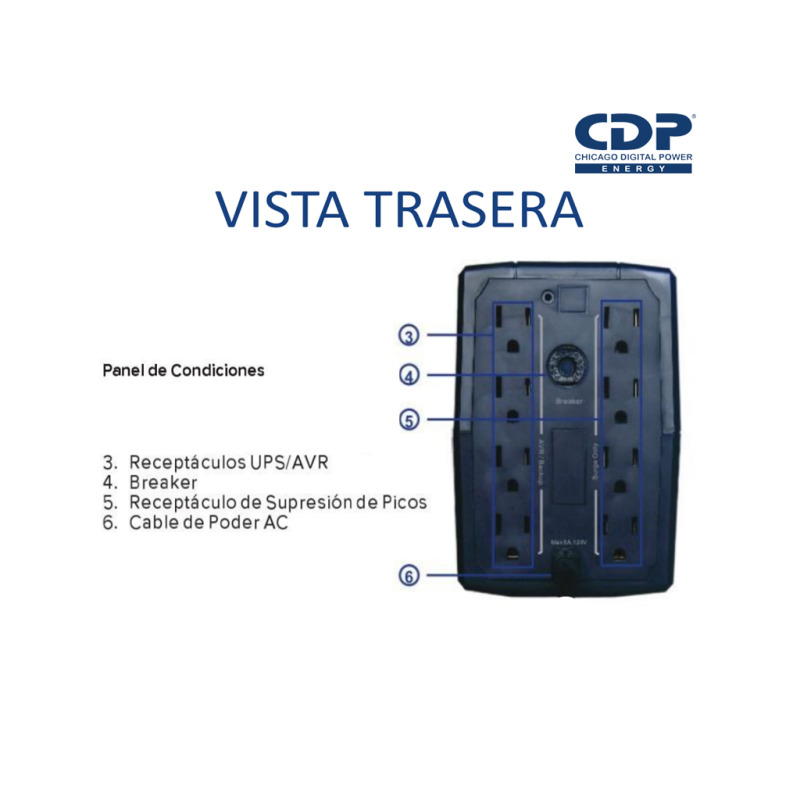 CDP RUPR508 - UPS / 500 Va / 250W / 4 Terminales de salida / 4 Con respaldo / Auto reseteo #GOL image 6