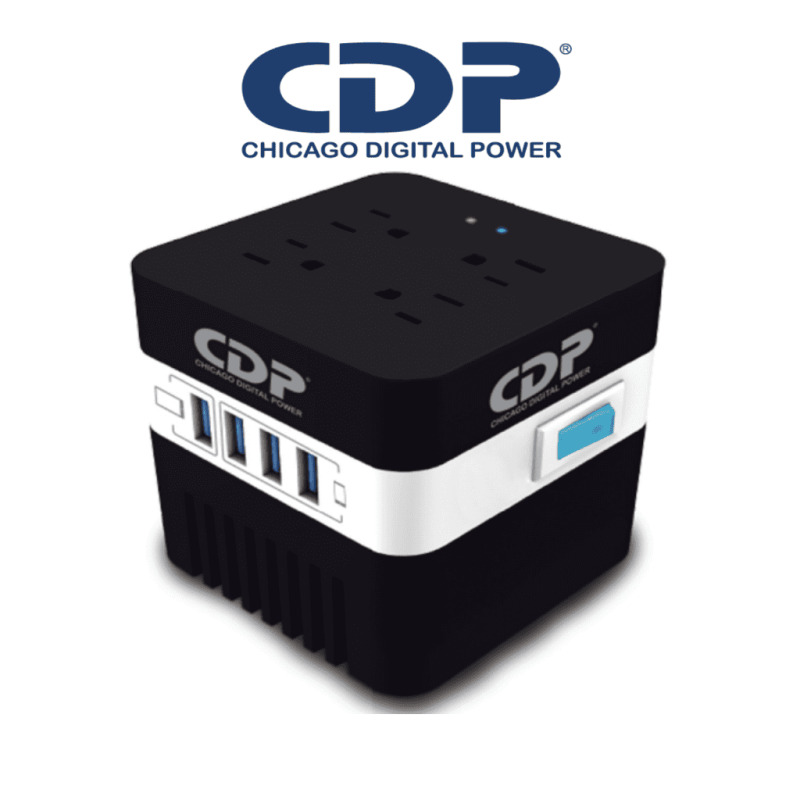 CDP RU-AVR 604- Regulador de Voltaje/ Supresión de Picos/ 600VA/300W/ 4 Puertos USB para Carga de 2.1A Max/ 4 Salidas Reguladas/ Indicadores Led/ Diseño Compacto image 3