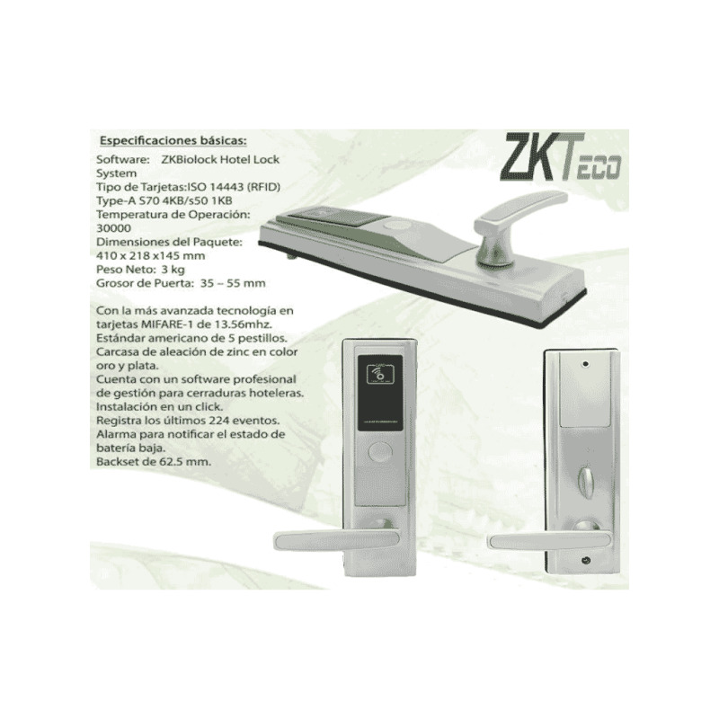 ZKTECO LH3600R - Cerradura Derecha para Hotel / Mifare 13.56  Mhz / 35 A 55  mm de Grosor de Puerta / 2 Pestillos  image 11