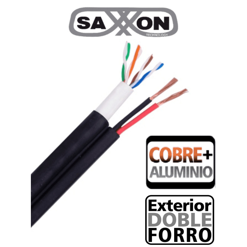 SAXXON OUTP5ECCAEXT2E - Bobina de Cable UTP Cat5e Siames/ 305 Metros/ Uso Exterior/ CCA/ UTP+Cables de Energía Cal. 18 AWG/ Doble Forro en Cable UTP/  Ideal para Cableado de Video/ image 2