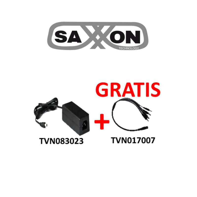 SAXXON PSU1204EPAQ2 - Fuente de poder regulada + gratis divisor de energia 4 conectores macho / 12V DC / 4.1 A MP / Color negro