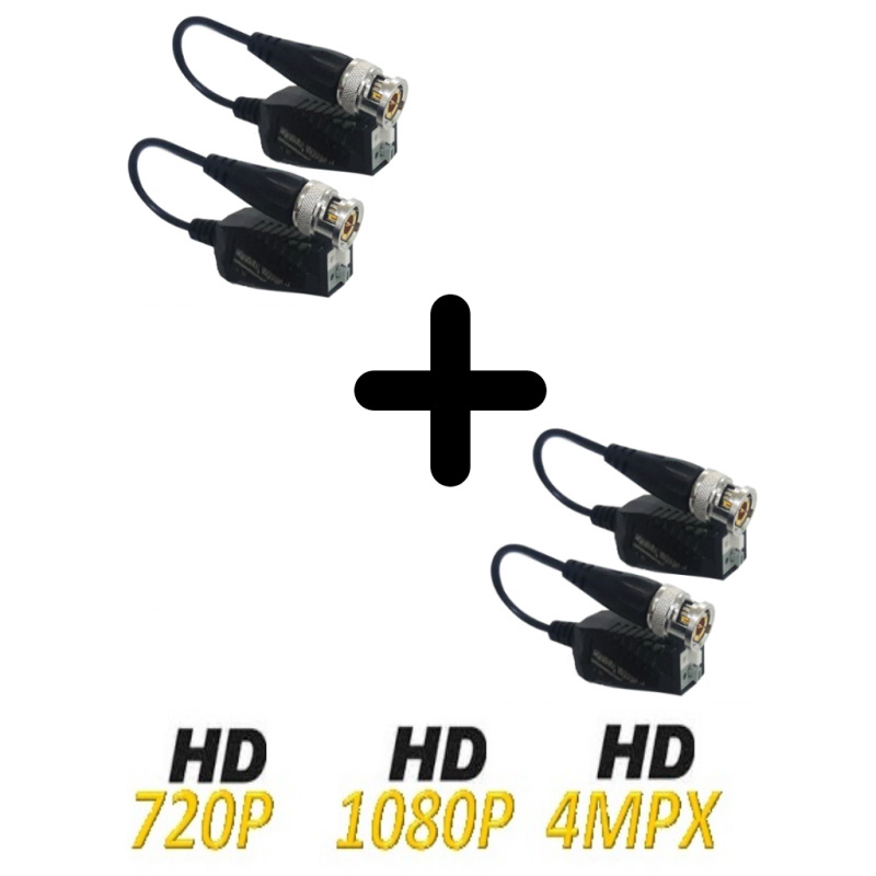 UTEPO UTP101PHD404 - Paquete de 4 pares de transceptores pasivo/ Push / HDCVI 720P 250M, 1080P 200M  / TVI 720P 250M, 1080P 200M / AHD 720P 300M, 1080 300M/ Fácil conexion/