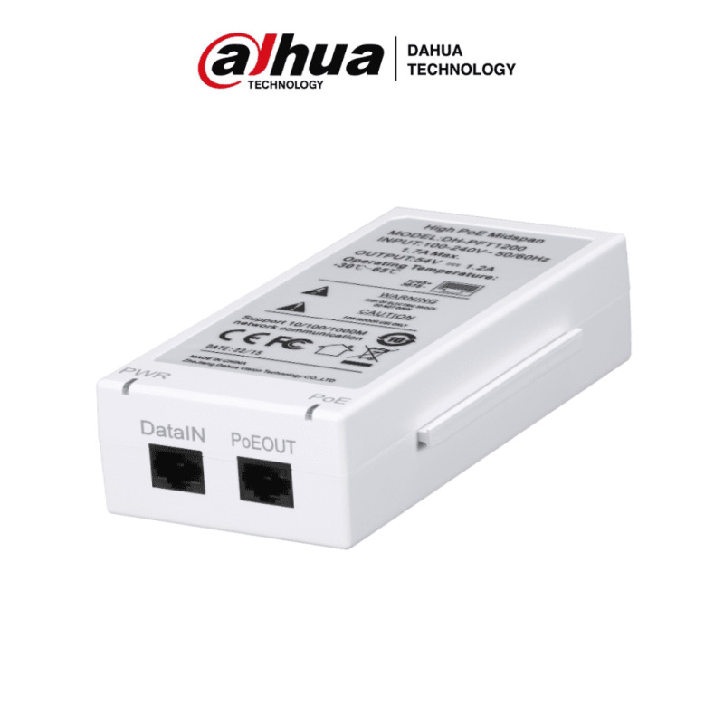 DAHUA PFT1200 - Inyector Hi-Poe Midspan Gigabit/ Soporta PoE/PoE+/ Soporta Hi-PoE 60 Watts para PTZ/ Indicadores Led de Status/ Funciona con Extensor: PFT1300 para conexión en Cascada/ Instalación en Pared/  image 2