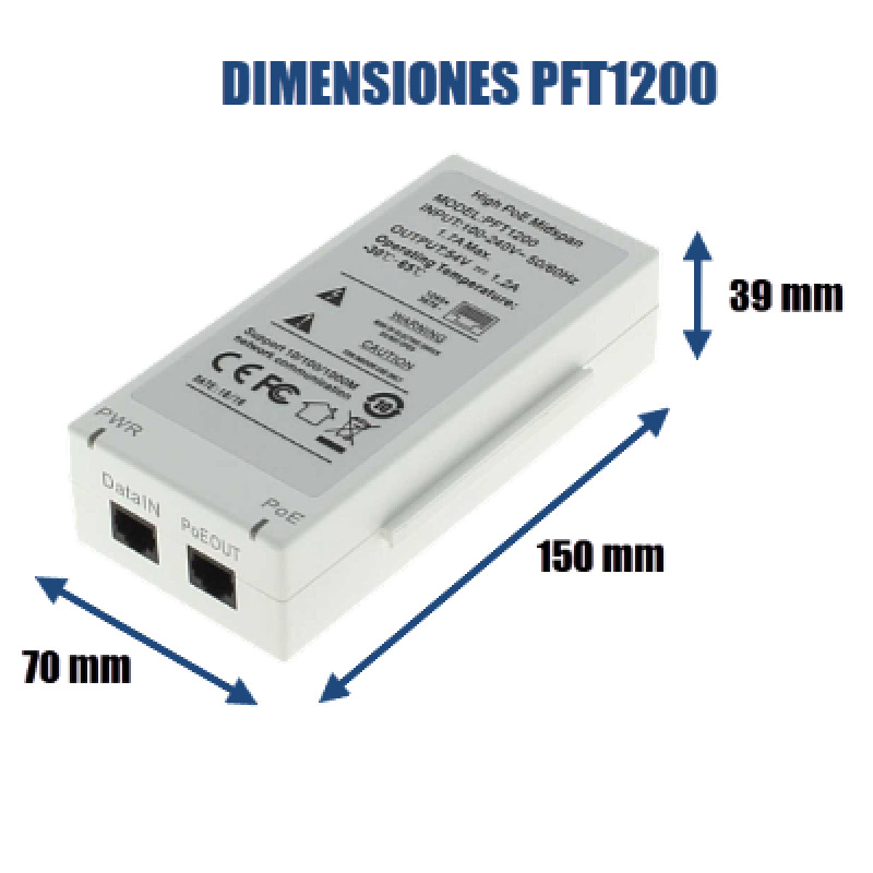 DAHUA PFT1200 - Inyector Hi-Poe Midspan Gigabit/ Soporta PoE/PoE+/ Soporta Hi-PoE 60 Watts para PTZ/ Indicadores Led de Status/ Funciona con Extensor: PFT1300 para conexión en Cascada/ Instalación en Pared/  image 3