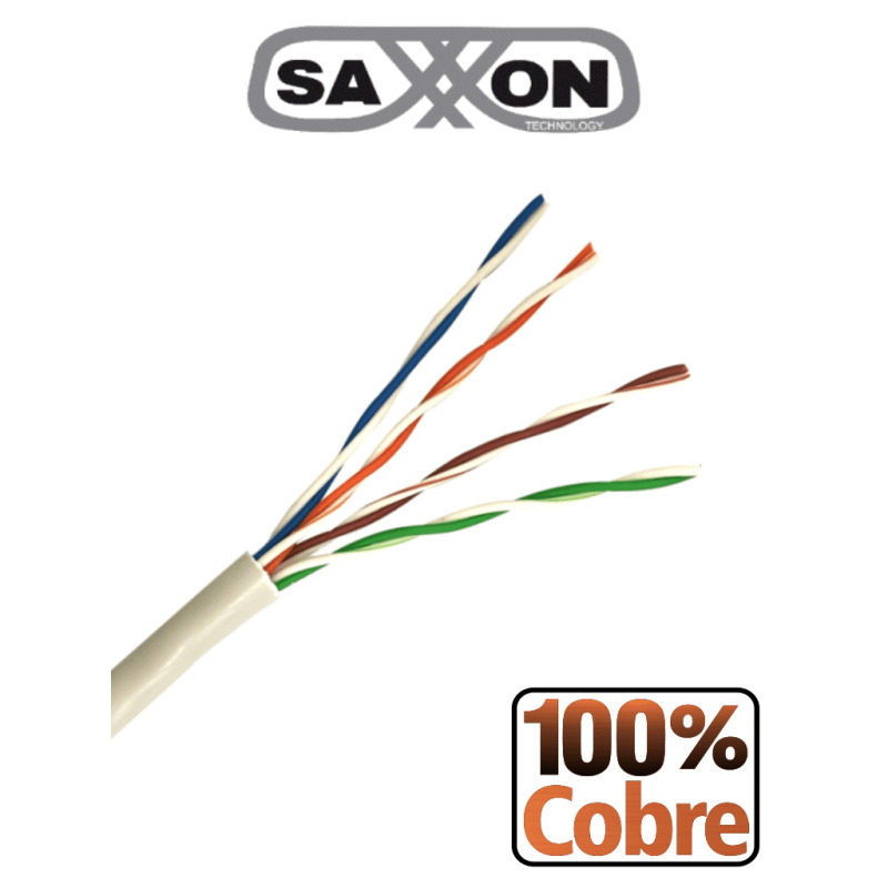SAXXON OUTP5ECOP305BC - Bobina de Cable UTP Cat5e 100% Cobre/ 305 Metros/ Color Blanco/ Uso Interior/ 4 Pares/ Soporta Pruebas de Fluke Test/ Ideal para Cableado de Redes y Video/