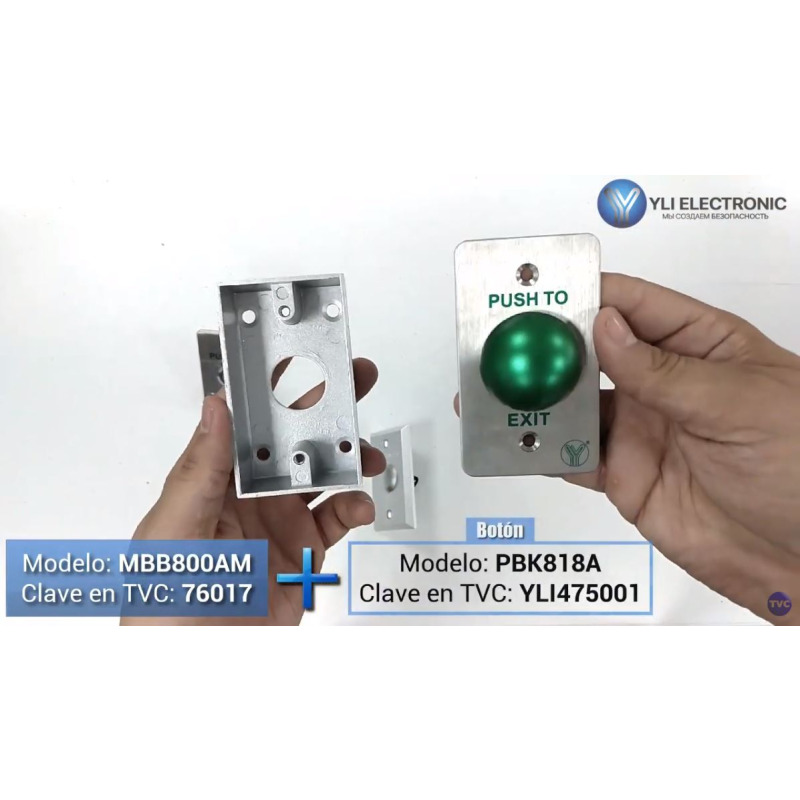 YLI PBK818A - Botón de salida en acero inoxidable salidas NO y  NC en acabado color verde compatible con caja para instalacion clave 76017 image 5