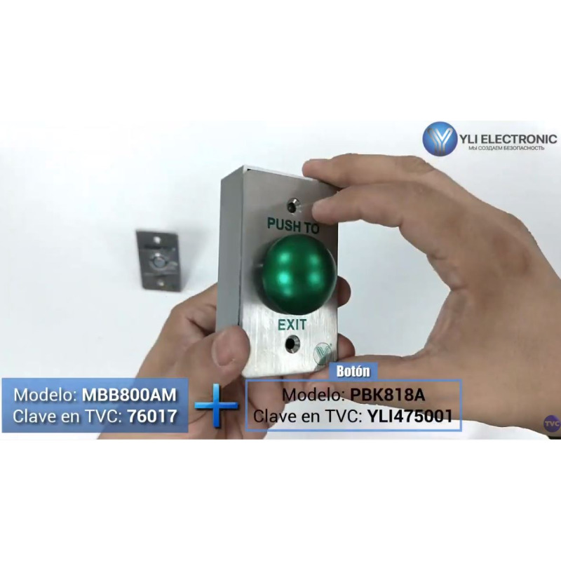 YLI PBK818A - Botón de salida en acero inoxidable salidas NO y  NC en acabado color verde compatible con caja para instalacion clave 76017 image 6