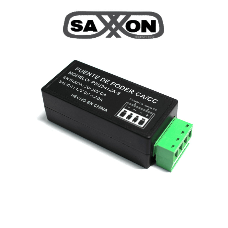 SAXXON PSU2412A2 - Convertidor de energia/ Corriente Alterna a Corriente Directa/ Voltaje de entrada 20V CA a 30V CA/ Voltaje de Salida 12V CD/ / 2 Ampere / Recomendable para alimentacion de camaras CCTV a larga distancia image 2