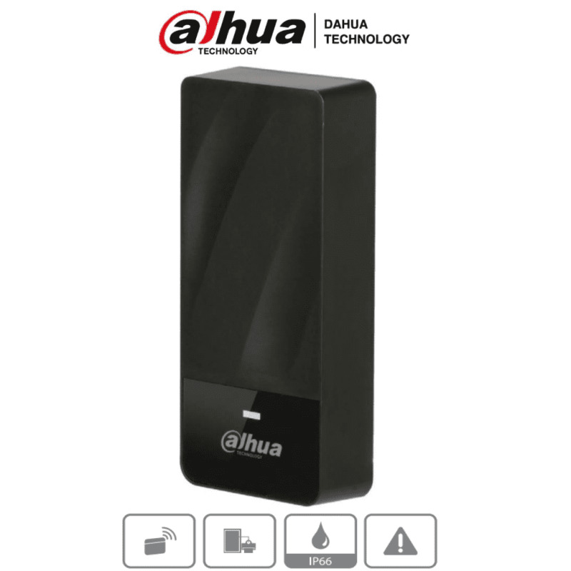 DAHUA ASR1200E-D - Lectora de tarjetas  ID 125 Khz / Para exteriores / IP66 / Conexion  Wiegand o  RS485 / Indicador de luz y sonido #AccesoProfesional