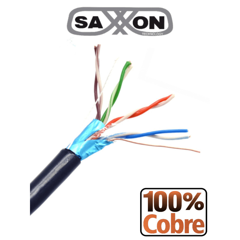 SAXXON OFTPCAT5ECOPE305N - Bobina de Cable FTP Cat5e 100% Cobre/ 305 Metros/ Blindado/ Color Negro/ Uso Exterior/ Ideal para Cableado de Redes de Datos y Video/ Cert ISO9001/ UL / RoSH