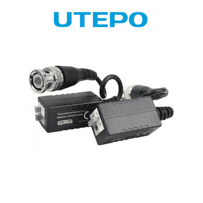 UTEPO UTP101PHD4B - Par de Transceptores Pasivos (Video Baluns)/ 1080p Hasta 250 Metros en CVI/ 750p Hasta 300 Metros en CVI/ Soporta HDCVI, TVI, AHD y CBVS/ 2 Terminales Push para Fácil Conexión/ 