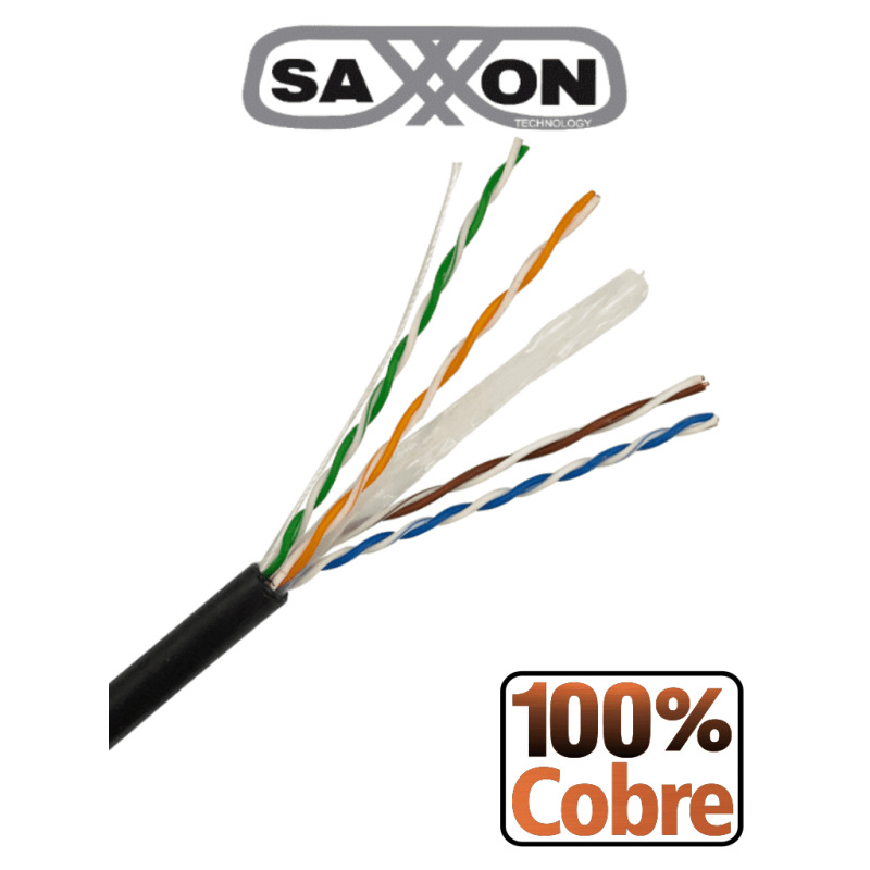 SAXXON OUTP6COP150NE - Bobina de Cable UTP Cat6 100% Cobre/ 150 Metros/ Uso Exterior/ Cubierta LDPE/ 4 Pares/ Soporta Pruebas Fluke Test/ Cumple con Estandares ISO / IEC 11801 Ed2; EIA / TIA568B/ UL/  Ideal para Cableado de Redes y Video/ image 2