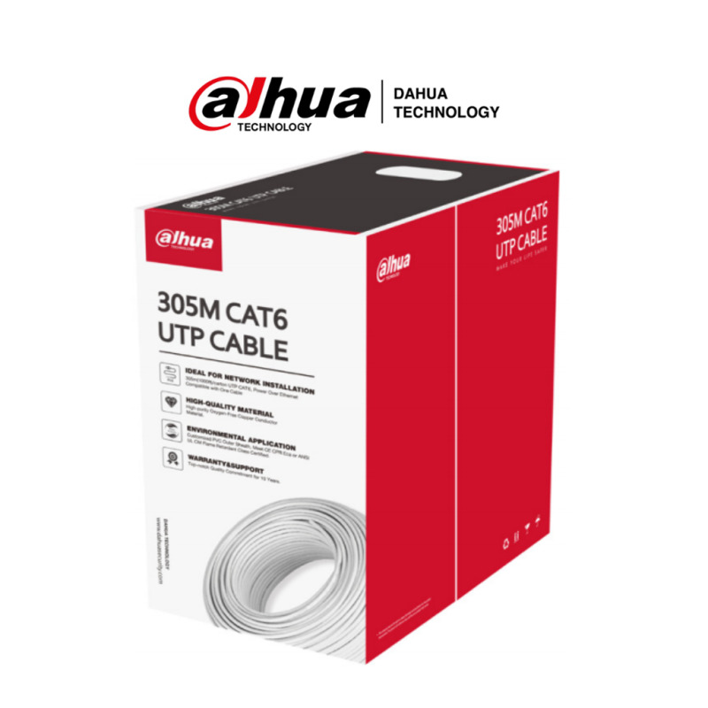 DAHUA PFM923I-6UN-C - Bobina de cable UTP 100% cobre / Categoria 6 / Color blanco / Interior / 305 Metros / Redes / Video/