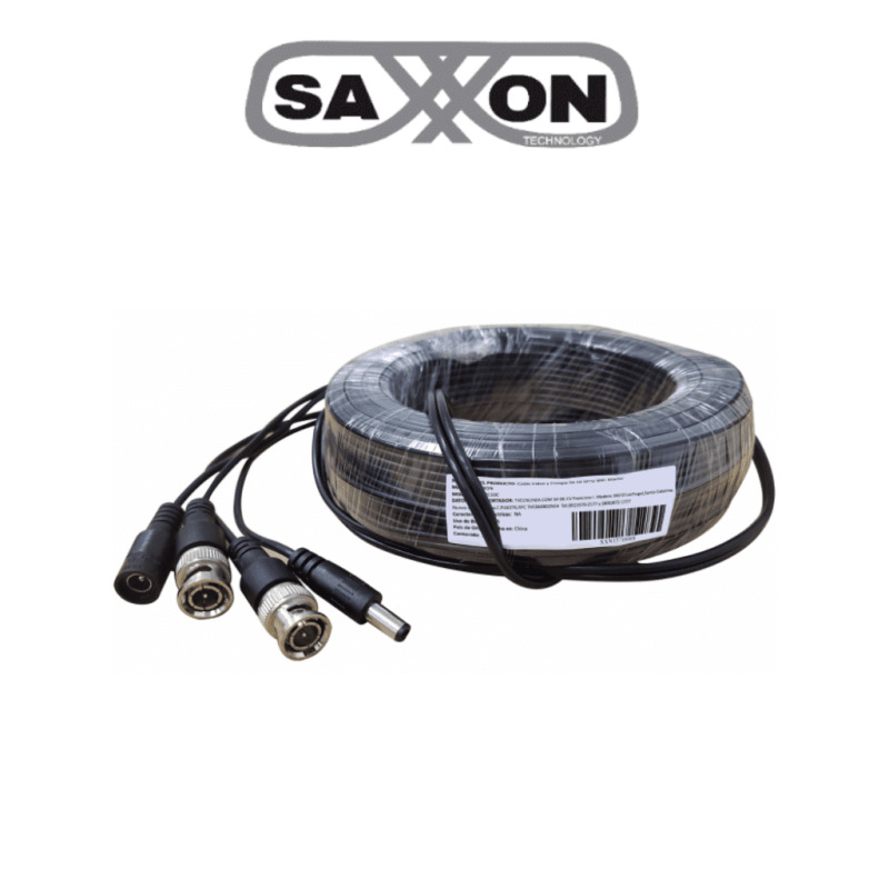 SAXXON WB0130C- Cable de 30 Metros Armado para Video y Energia/ Para Camaras Hasta 8 Megapixeles/ con Conectores BNC y de Energía/ Uso Interior/ Cable de Video 100% Cobre/ 12W/ Soporta: AHD/CVI/TVI/CVBS/