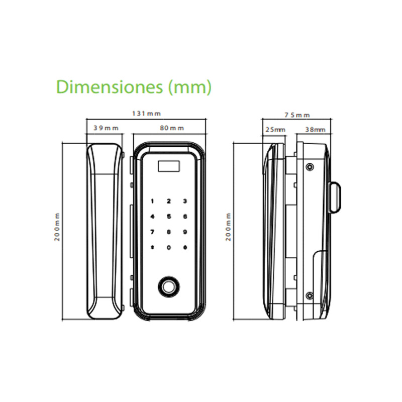 ZK GL300 - Cerradura biometrica para puertas de vidrio / 100 usuarios / Ancho de puerta de 10 a 12 mm / Control remoto / Tarjetas Mifare 13.56 Mhz image 4