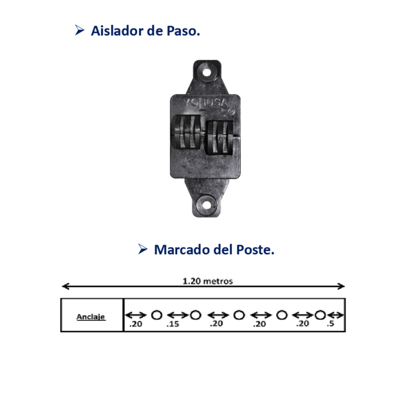 YONUSA TUBOAP101 - Poste de paso para cerco eléctrico, tubo con 5 aisladores de paso instalados/ Tubo de 1.20 mts. listo para instalación en campo / #MUNDIALTVC image 5