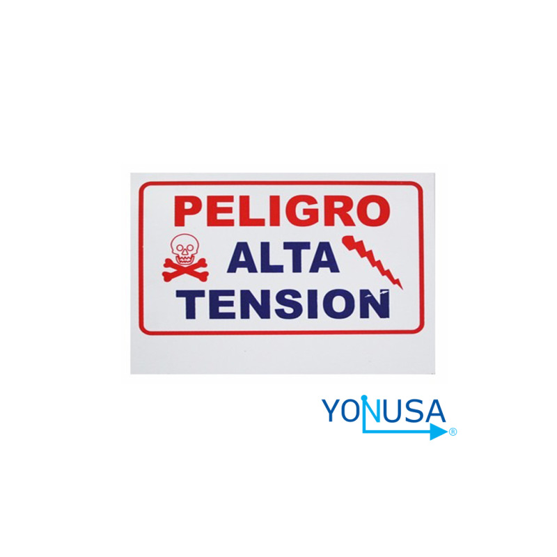 YONUSA LPVOLTAS - Letrero o anuncio genérico preventivo de alta tensión para colocación en cercos eléctricos entre cada 6 a 8 metros/ Espacio para publicidad teléfono, logo o correo de empresa