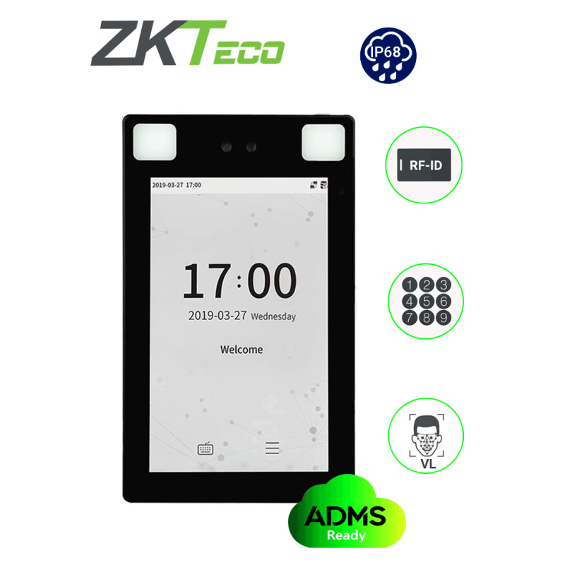 ZKTECO ProFace X- Terminal de Control de Acceso con Reconocimiento Facial / para Exterior / 30000 Rostros / 50000 Tarjetas RFID 125 Khz / 8 Pulgadas / IP68 / IK04 / Serie Visible Light / #MTD