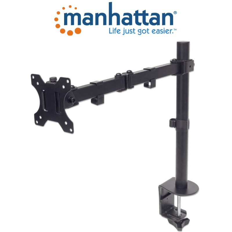 MANHATTAN 461542 - Soporte de Escritorio para Monitores de 13 a 32 Pulgadas/ 8 Kg de Carga/ Brazo Doble Articulado/ Ajuste Horizontal y Vertical/ VESA 75/ 100/