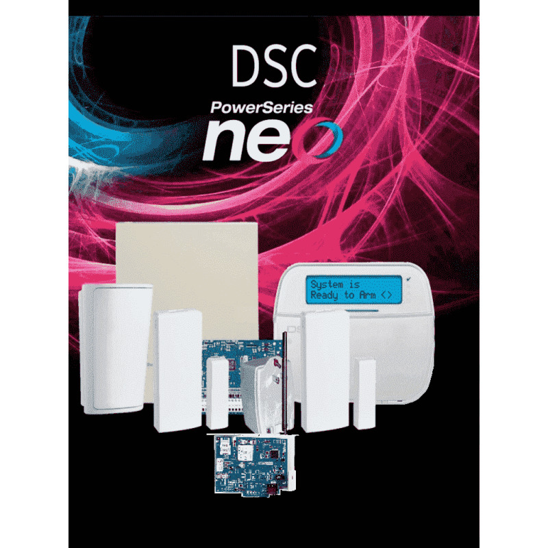 DSC NEO-RF-LCD-3G SB Paquete SERIE NEO 32 Zonas Inalámbricas/Comunicador Dual TL2803GE/Panel HS2032/Teclado RF LCD HS2LCDRF9N/2 Contactos Inalámbricos PG9303/1 PIR Inalámbrico PG9914/Transformador/Gabinete GMX003. Sin Batería #PLANDEBENEFICIOS #MUNDIALTVC