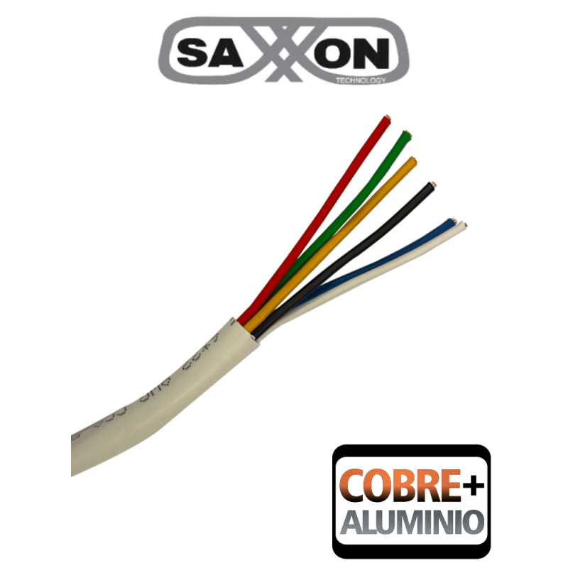 SAXXON OWAC6305JF - Bobina de Cable para Alarma de 6 Conductores/ CCA/ 305 Metros/ Uso Interior/ Material Retardante a la Flama/ Color Blanco/ Recomendado para Alarmas, Control de Acceso, Videoporteros y Audio/ 