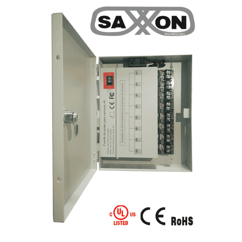 SAXXON PSU1213D8H- Fuente de Poder Profesional de 11 a 15 vcd/ 13 Amperes/ Para 8 Camaras Hasta 4k/ 1.6 Amperes por Canal/  Protección contra Sobrecargas/ Filtro de Ruido por Canal/ Uso rudo/ image 6