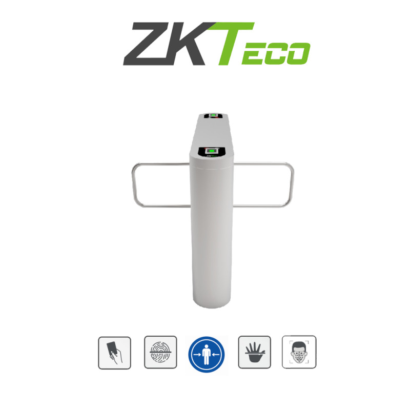 ZKTECO PROENTRANCE SB02FP - Barrera Peatonal Central Bidireccional de Acero Inoxidable / Alto Flujo / 30 personas por Min. / Compatible con ZKT0920005 / Incluye con 2 lectores de Huella FR1500 y un panel inBio206Pro / Requiere Licencia