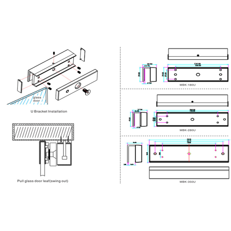 YLI MBK180U - Sopote U para contrachapa magnetica para uso en puertas de Vidrio sin marco compatible con YM180 de 350 Lb image 4