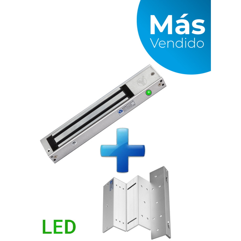 YLI YM280NLEDPAK - Paquete de Cerradura Magnética YM280N con Led y Soporte de Fijación tipo ZL / Fuerza de Sujeción 280kg (600LB) / Para puertas de madera, vidrio y metálicas