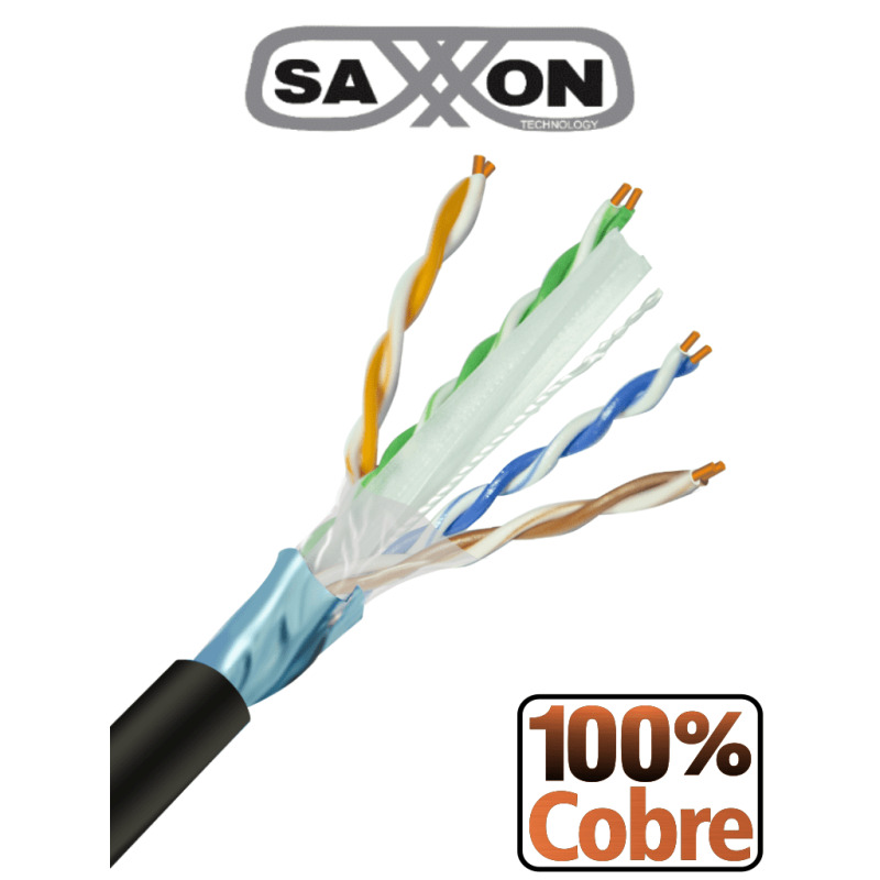 SAXXON OFTPCAT6COPEXT - Bobina de Cable FTP Cat6 100% Cobre/ 305 Metros/ Blindado/ Color Negro/ Uso Exterior/ Ideal para Cableado de Redes de Datos y Video/ Cert ISO9001/ UL / RoSH/