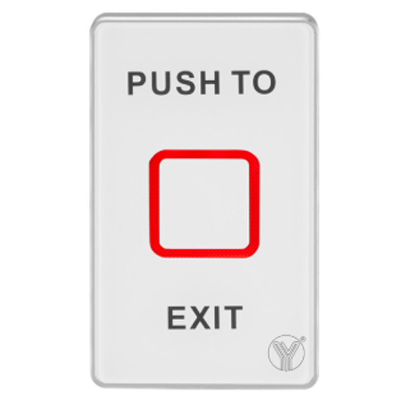 YLI TSK830NCLED - Botón de salida touch con luz LED acabo elegante en cristal templado salidas NO y NC/  No requiere caja de instalación, 12 VDC