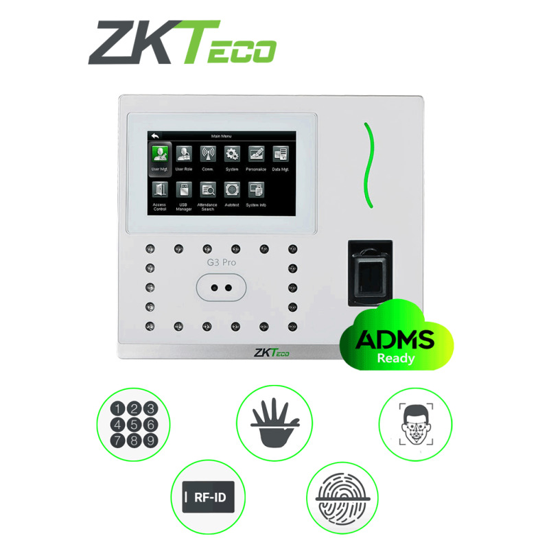 ZKTECO G3PRO - Control de Acceso y Asistencia Facial y Palma / 12000 Rostros / 20000 Huellas SILK ID / 20000 Tarjetas  ID / 6000 Palmas / Green Label / #BUENFIN