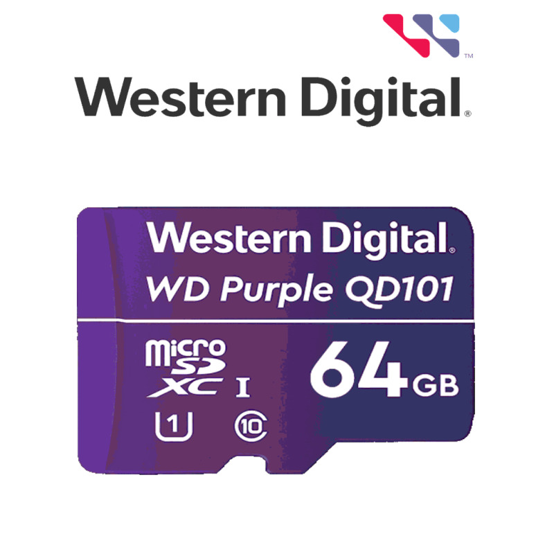 WESTERN WDD064G1P0C- Memoria de 64GB Micro SDXC/ Linea Purple/ Clase 10 U1/ Lectura 50MB/ Escritura 40MB/ Especializada para Videovigilancia