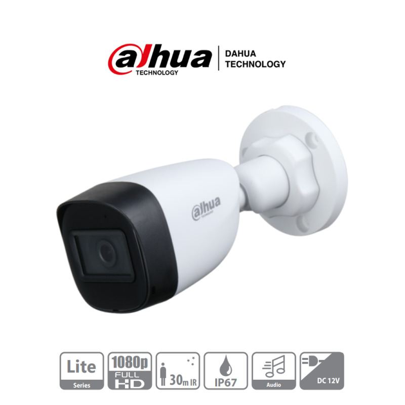 DAHUA HAC-HFW1200CN-A - Camara Bullet 1080p/ Micrófono Integrado/  Lente de 2.8mm/ 30 Mts de Ir/ IP67/ Policarbonato/ CVI/CVBS/AHD/TVI/ BLC/HLC/DWDR/
