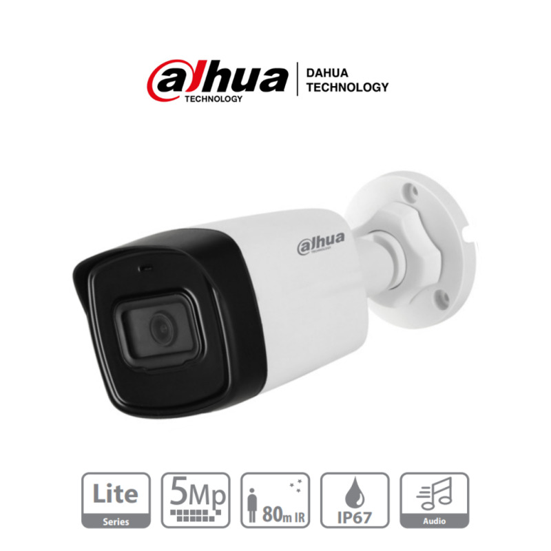 DAHUA HAC-HFW1500TL-A-28 - Camara Bullet de 5 Megapixeles/ Microfono Integrado/ Lente de 2.8mm/ IR de 80 Mts/ IP67/ Starlight/ CVI/CVBS/AHD/TVI/