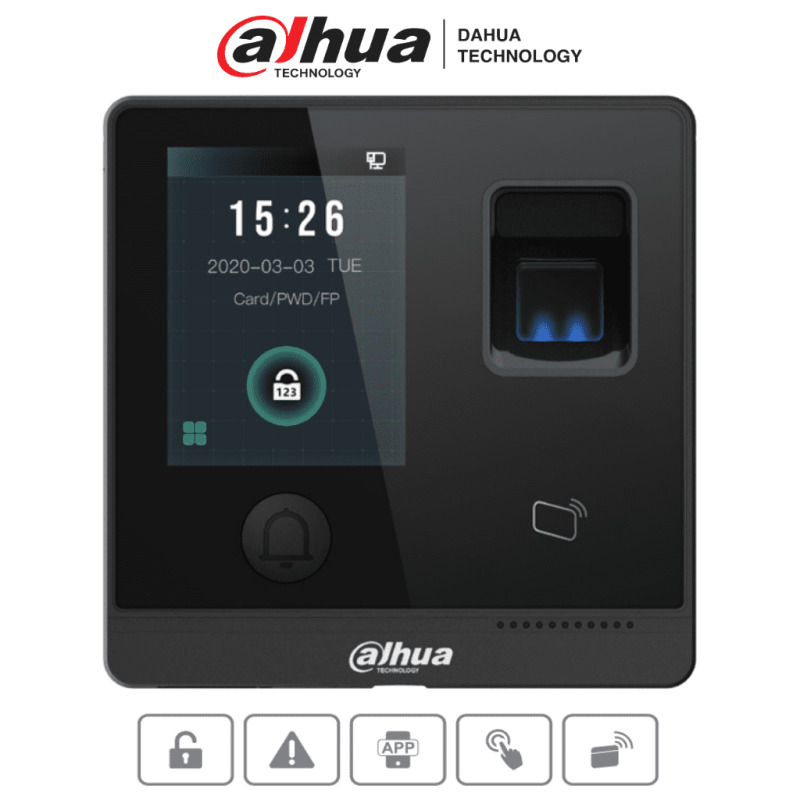 DAHUA ASI1212F-D - Control de Acceso Touch/ 3,000 Huellas/ 30,000 Tarjetas ID/ 30,000 Passwords/ 150,000 Registros/ Apertura Remota desde APP/ Tiempo de lectura de 1.5 s/ TCP/IP/ E&S de Alarma/ Boton de Apertura/ image 2