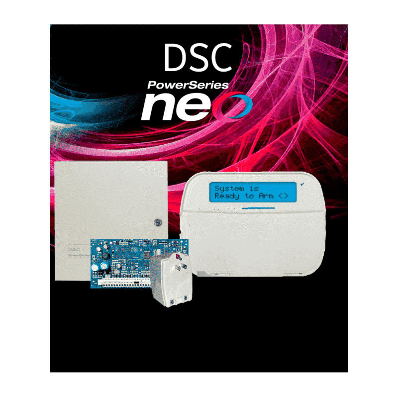DSC NEO RF ALFA - Kit Neo 32 Zonas Inalámbricas  Panel HS2032/ / Teclado Alfanumerico HS2LCDRF9N/  Fuente PTC1640U / Gabinete GMX003