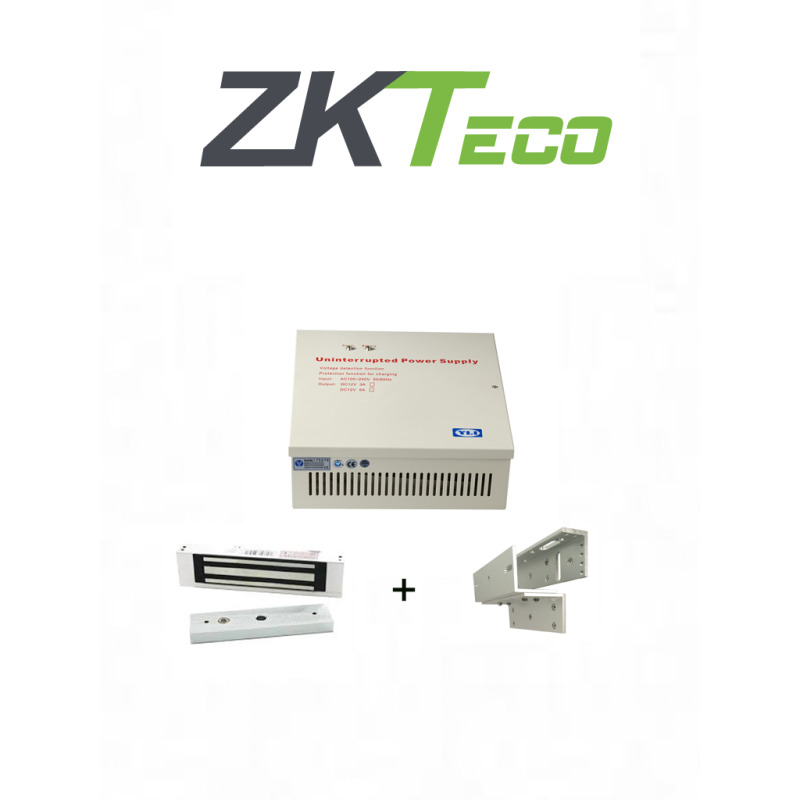 ZKTECO LM120YPAK - Paquete de contrachapa magnética de 120 kg o 264 lb, incluye soporte para instalación en ZL y Gabinete de energía con salida de 12 VDC, soporta batería de respaldo