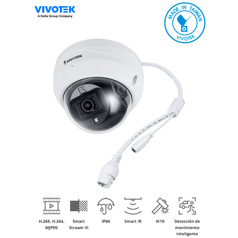 VIVOTEK FD9369 - Cámara IP domo para exterior 2 Megapixeles/ Lente Fijo 2.8mm/H265/Smart IR 30mts/ Smart Motion/ Micrófono Integrado/Protección IP66, IK10/Smart Stream III/ NDAA/ONVIF #ARMATUKIT image 2