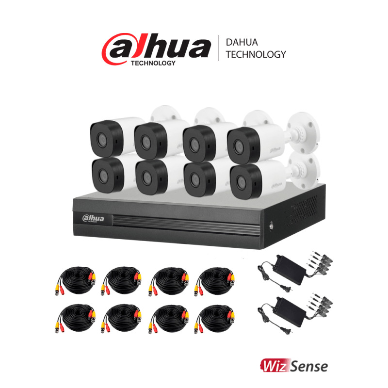 DAHUA KITXVR1B08- I+8-B1A21- Kit de 8 Canales 2 Megapixeles/ DVR Cooper-I WizSense/ Con IA/ H.265+/ 8 Camaras B1A21 1080p/ 8 Canales + 2 IP o Hasta 10 Canales IP/ 4 Canales SMD Plus/ Busqueda de Humanos y Vehiculos/ Accesorios Incluidos/ 