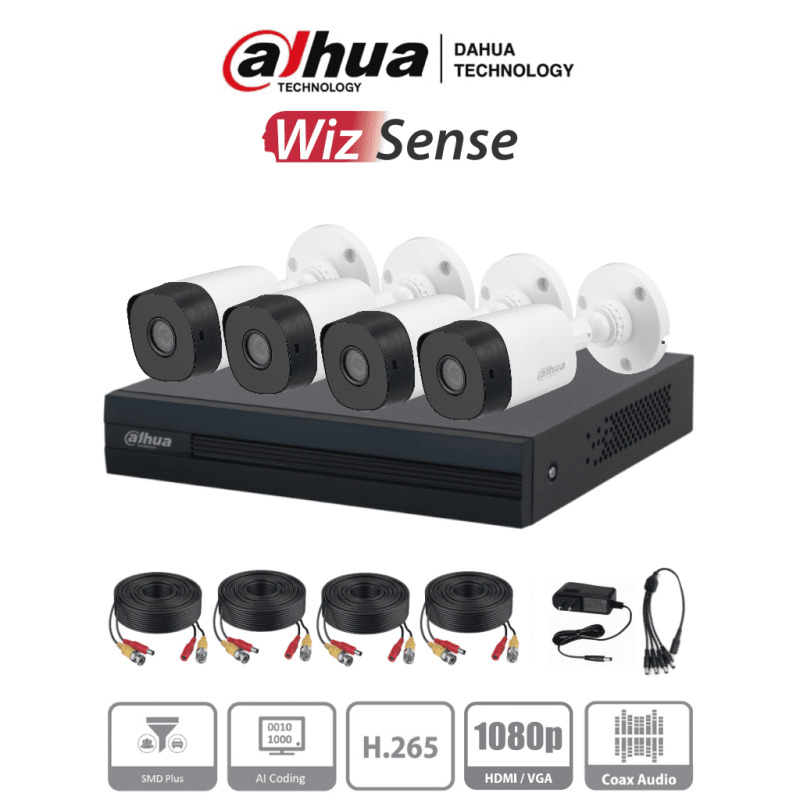 DAHUA KITXVR1B04-I1MP - Kit de 4 Canales de 1 Megapixel/ DVR Cooper-I WizSense/ Con IA/ H.265+/ 4 Camaras B1A11/ 4 Canales + 1 IP o Hasta 5 Canales IP/ 4 Canales SMD Plus/ Busqueda de Humanos y Vehiculos/ Accesorios Incluidos/  image 2