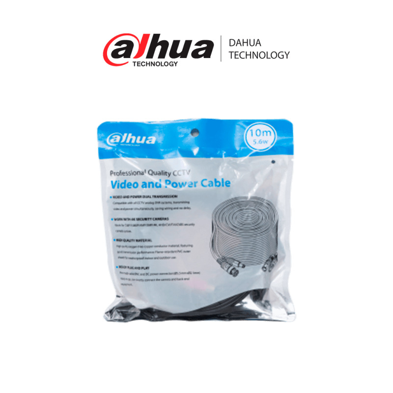 DAHUA DH-PFM942I-10-5 - Cable de 10 Metros Armado para Video y Energía/ Para Camaras Hasta 4k/ con Conectores BNC y de Energía/ Uso Exterior e Interior/ Cobre de Alta Pureza/ Soporta: AHD/CVI/TVI/CVBS/