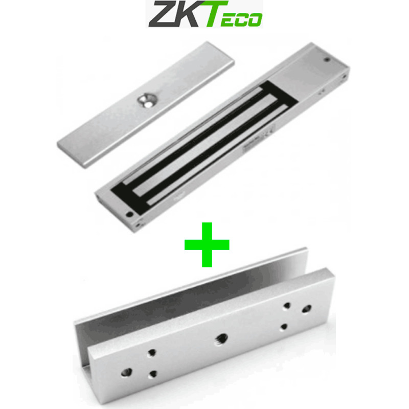 ZKTECO LM200LEDSU - Paquete de contrachapa magnética de 200 Kg a 12 VDC con señal NC que incluye soporte en U para colocación en puertas de vidrio  