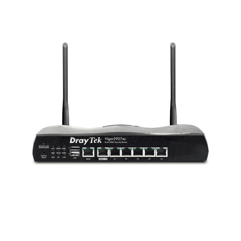 DRAYTEK VIGOR2927AC- Ruteador Inalambrico Multi WAN/ 1 Puertos WAN GE RJ45/ 1 Puerto intercambiable LAN & WAN/ 5 Puertos LAN GE/ 50 VPN/ 2 Puertos  USB/ WiFi AC Hasta 1733 Mbps #BUENFIN