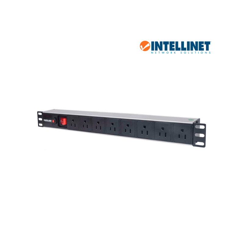 INTELLINET 713993- Barra PDU / 8 cont. Gab/Rack 19"/ 1U/ Contra sobrecarga / On/Off