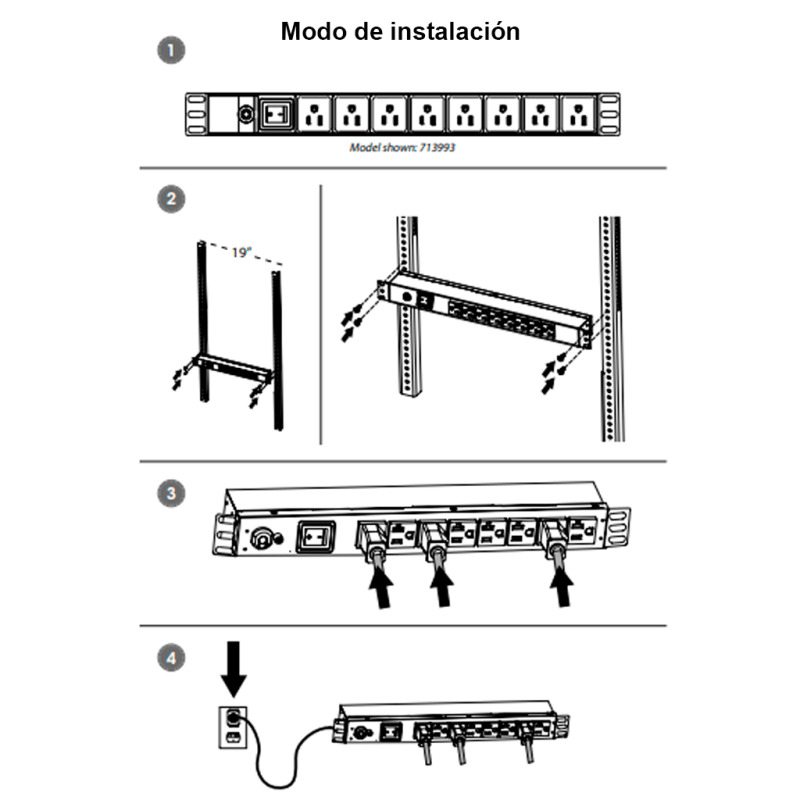 INTELLINET 713993- Barra PDU / 8 cont. Gab/Rack 19"/ 1U/ Contra sobrecarga / On/Off image 10