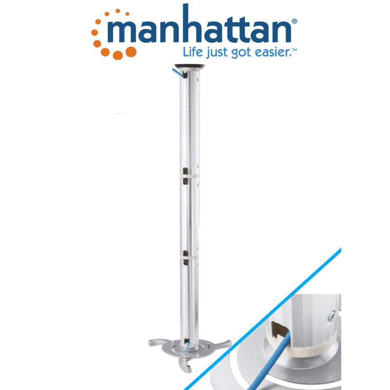 MANHATTAN 424820 - Soporte de Techo para Proyector/ 10 Kg de Carga/ Barra Extensible de 13 a 106 cm/ Ajuste Vertical, Giro y Altura/ Construido en Aluminio/ Administrador de Cable/ Sujeta con Seguridad la Mayoría de los Proyectores/