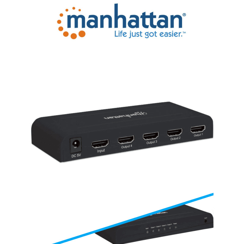 MANHATTAN 207515 -  Splitter / Divisor de Video HDMI/ 1 Entrada y 4 Salidas/ Resolucion 4k @ 30Hz/ Soporta Video full 3D y Color Profundo/ Soporta Sonido Comprimido DTS-HD Master y Sonido Envolvente/ image 3
