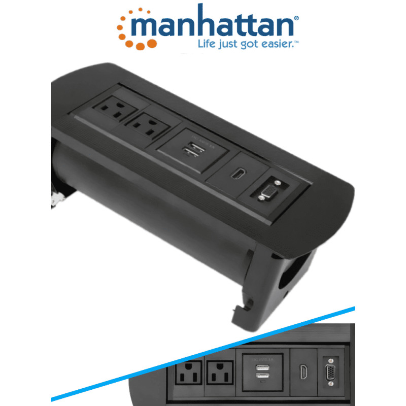 MANHATTAN 164832 - Caja de Conexiones para Escritorio de Apertura Giratoria/ 1 Puerto HDMI con Conexión de Paso/ 2 Contactos Electricos/ 2 puertos USB-A con LED y 1 salida de hasta 2.1A / 5 VDC/ 1 Puerto VGA/   image 2