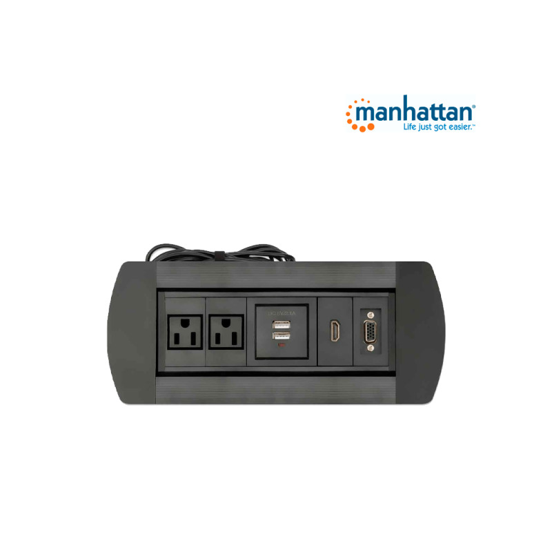 MANHATTAN 164832 - Caja de Conexiones para Escritorio de Apertura Giratoria/ 1 Puerto HDMI con Conexión de Paso/ 2 Contactos Electricos/ 2 puertos USB-A con LED y 1 salida de hasta 2.1A / 5 VDC/ 1 Puerto VGA/   image 4